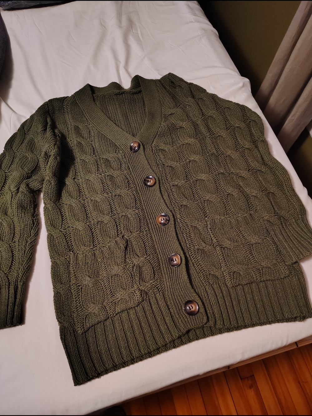 Green Cable Knit Button Cardigan
